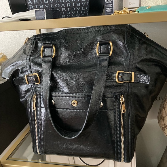 Yves Saint Laurent Handbags - Yves Saint Laurent Black and Gold Structured Leather Tote